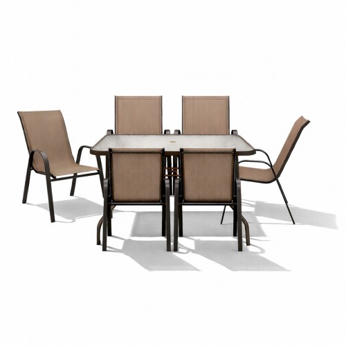 Σετ (7τμχ) Μεταλλική Τραπεζαρία Κήπου και Βεράντας με Τζάμι Ασφαλείας Luma (150x90x70) GRDANDROS-LUMA-150-7-BR Καφέ