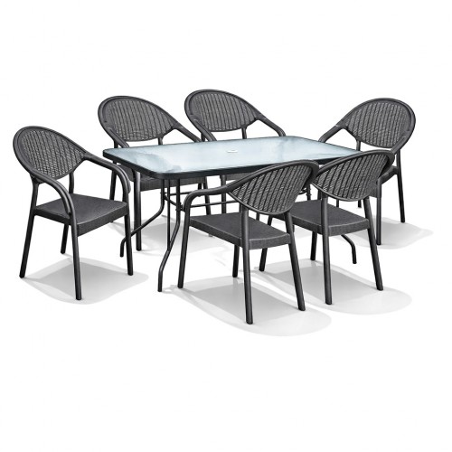 Σετ (7τμχ)  Μεταλλική Τραπεζαρία Κήπου και Βεράντας με Τζάμι Ασφαλείας Luma (150x90x70) GRDATLANTIS-LUMA-150-7-ANT Ανθρακί