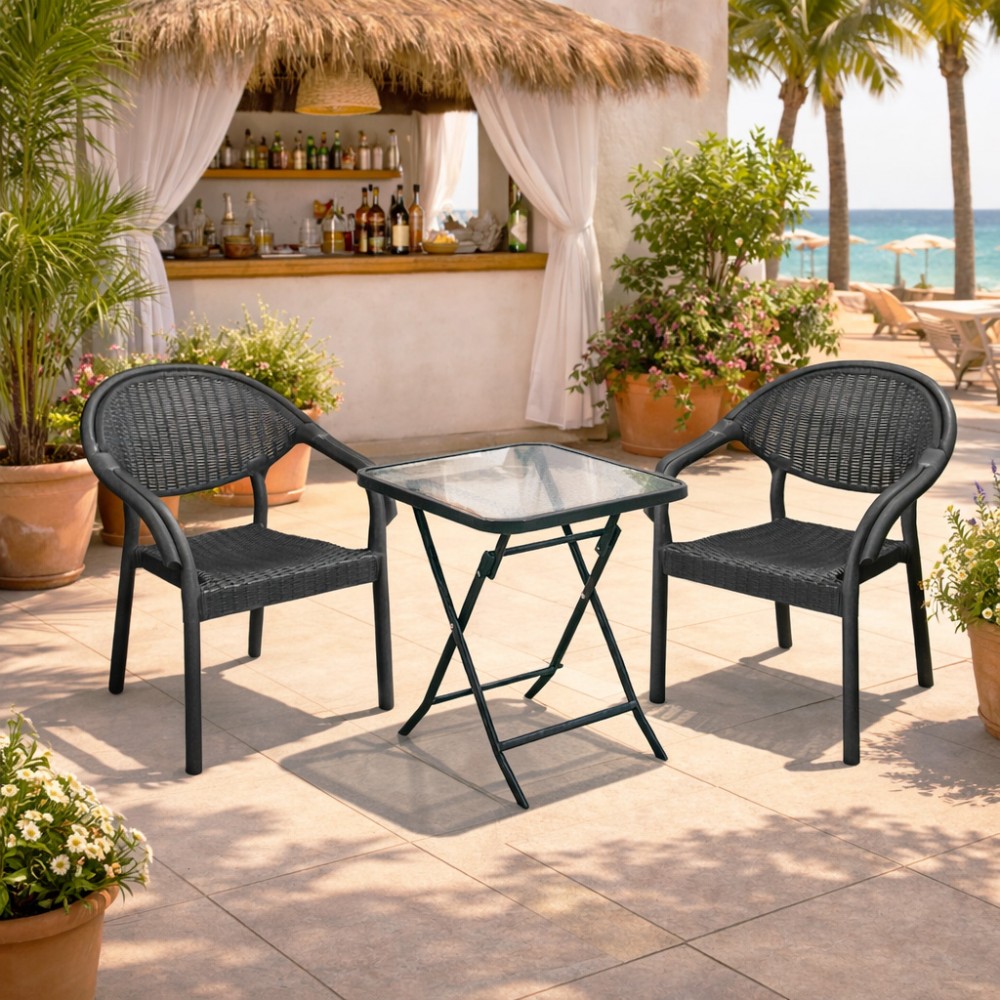 Σετ (3τμχ) Πτυσσόμενο Τραπέζι με Τζάμι Ασφαλείας & 2 Καρέκλες Atlantis 50x50x70cm GRDATLANTIS-SAMOS-ANT Ανθρακί