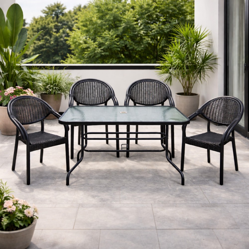 Σετ (5τμχ) Μεταλλική Τραπεζαρία Κήπου και Βεράντας με Τζάμι Ασφαλείας Luma (120x70x70cm) GRDATLANTIS-LUMA-5-ANT Ανθρακί