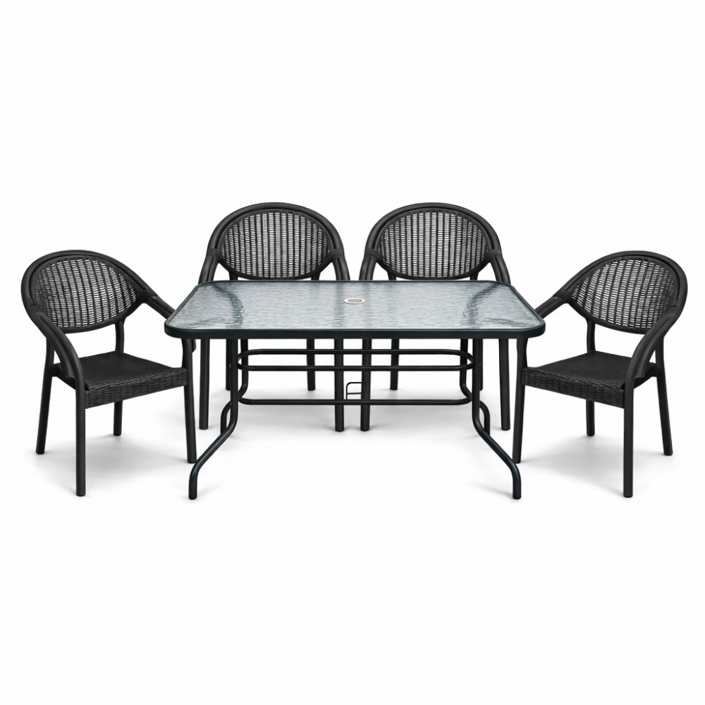 Σετ (5τμχ) Μεταλλική Τραπεζαρία Κήπου και Βεράντας με Τζάμι Ασφαλείας Luma (120x70x70cm) GRDATLANTIS-LUMA-5-ANT Ανθρακί