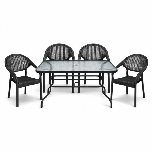 Σετ (5τμχ) Μεταλλική Τραπεζαρία Κήπου και Βεράντας με Τζάμι Ασφαλείας Luma (120x70x70cm) GRDATLANTIS-LUMA-5-ANT Ανθρακί