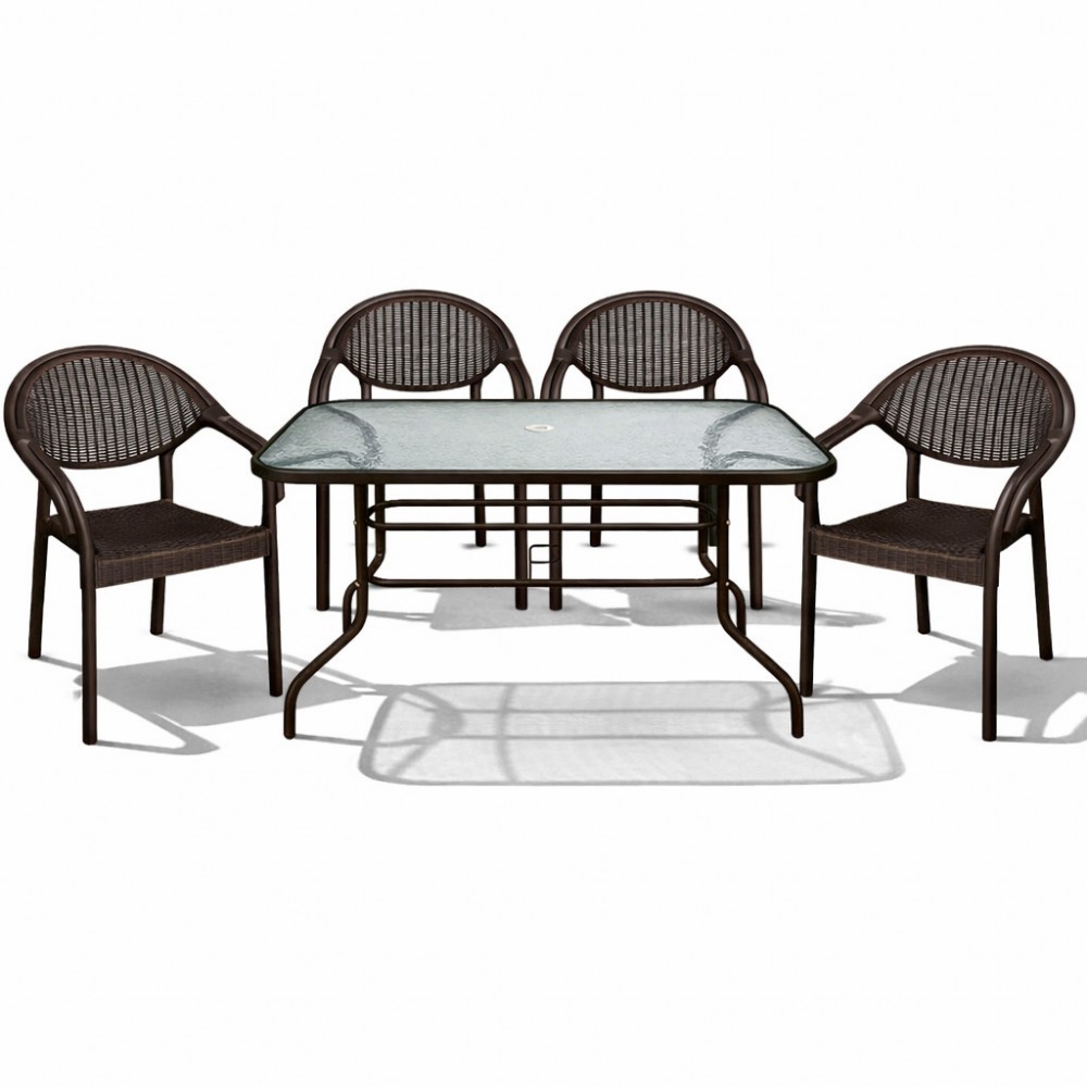 Σετ (5τμχ) Μεταλλική Τραπεζαρία Κήπου και Βεράντας με Τζάμι Ασφαλείας Luma (120x70x70cm) GRDATLANTIS-LUMA-5-BR Καφέ