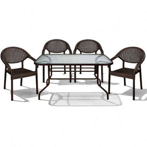 Σετ (5τμχ) Μεταλλική Τραπεζαρία Κήπου και Βεράντας με Τζάμι Ασφαλείας Luma (120x70x70cm) GRDATLANTIS-LUMA-5-BR Καφέ