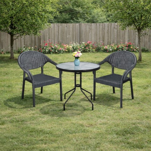 Σετ (3τμχ) Τραπέζι με Τζάμι Ασφαλείας & 2 Καρέκλες Atlantis 60x60x70cm GRDATLANTIS-PAROS-ANT Ανθρακί