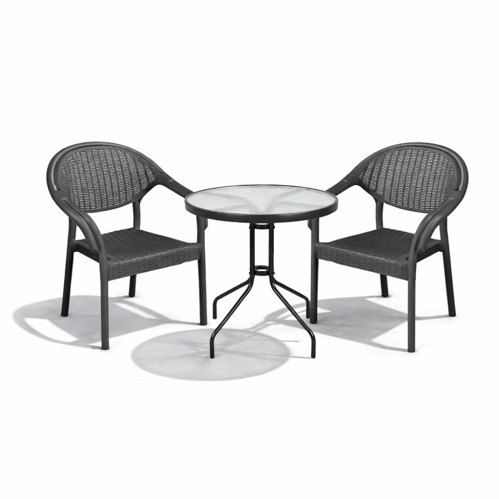 Σετ (3τμχ) Τραπέζι με Τζάμι Ασφαλείας & 2 Καρέκλες Atlantis 60x60x70cm GRDATLANTIS-PAROS-ANT Ανθρακί