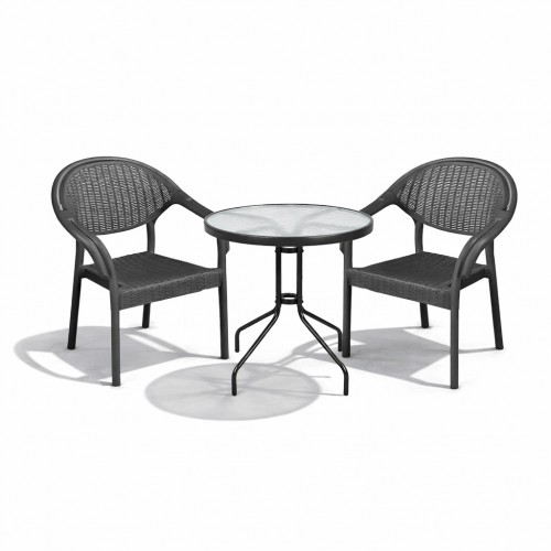 Σετ (3τμχ) Τραπέζι με Τζάμι Ασφαλείας & 2 Καρέκλες Atlantis 60x60x70cm GRDATLANTIS-PAROS-ANT Ανθρακί