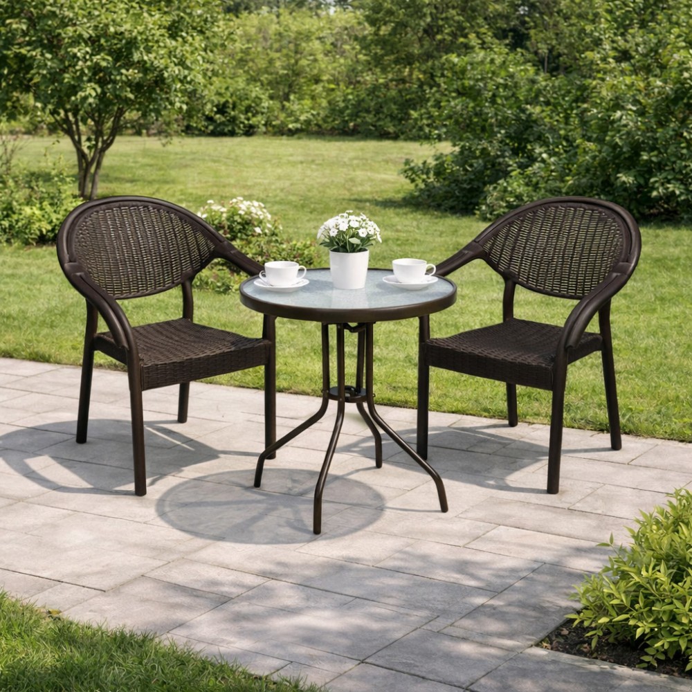 Σετ (3τμχ) Τραπέζι με Τζάμι Ασφαλείας & 2 Καρέκλες Atlantis 60x60x70cm GRDATLANTIS-PAROS-BR Καφέ