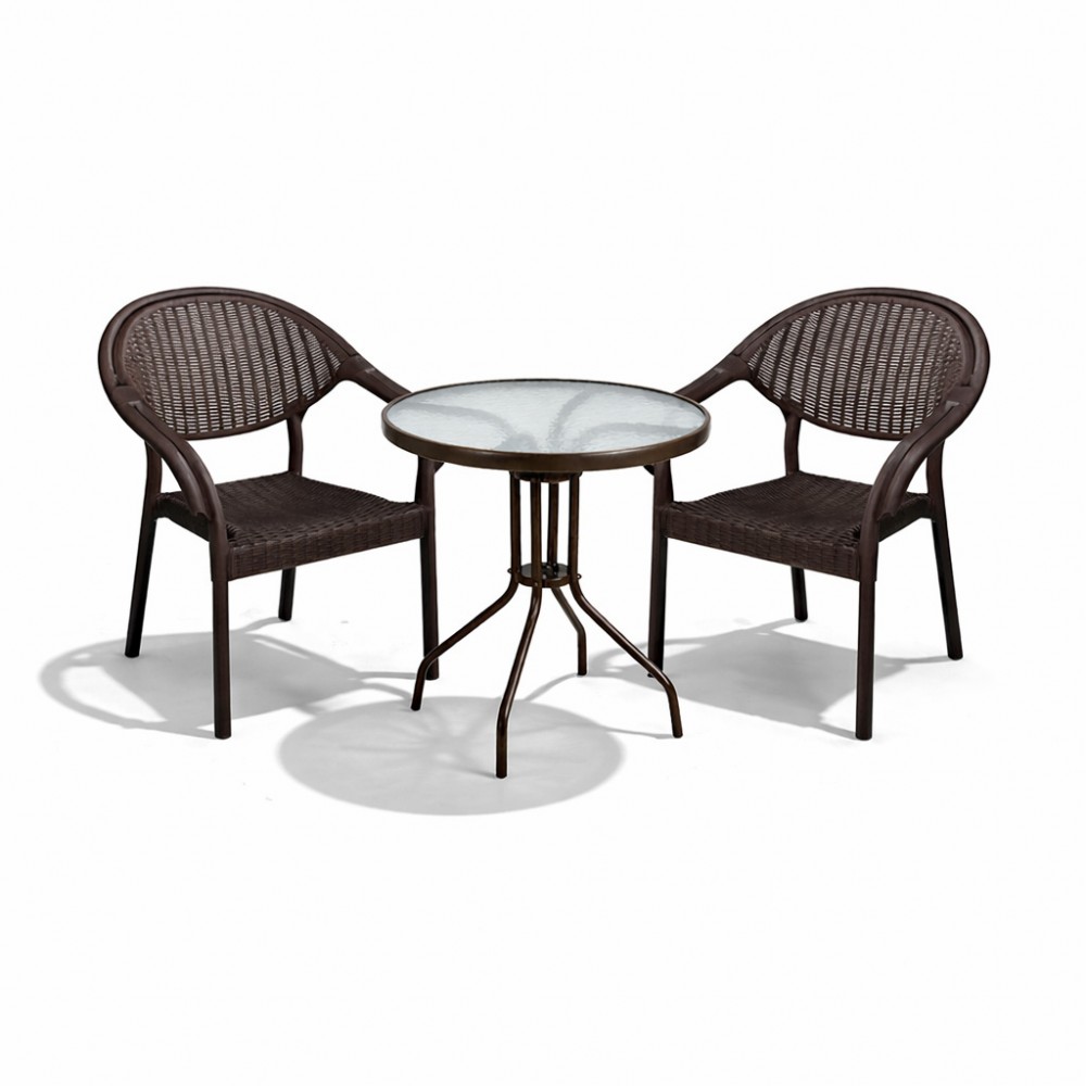 Σετ (3τμχ) Τραπέζι με Τζάμι Ασφαλείας & 2 Καρέκλες Atlantis 60x60x70cm GRDATLANTIS-PAROS-BR Καφέ