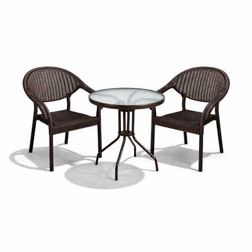 Σετ (3τμχ) Τραπέζι με Τζάμι Ασφαλείας & 2 Καρέκλες Atlantis 60x60x70cm GRDATLANTIS-PAROS-BR Καφέ