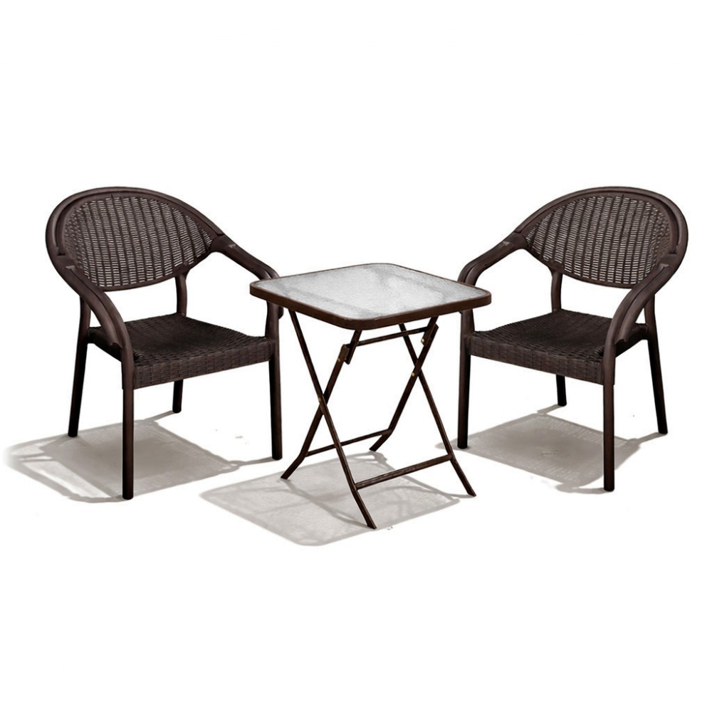 Σετ (3τμχ) Πτυσσόμενο Τραπέζι με Τζάμι Ασφαλείας & 2 Καρέκλες Atlantis 50x50x70cm GRDATLANTIS-SAMOS-BR Καφέ