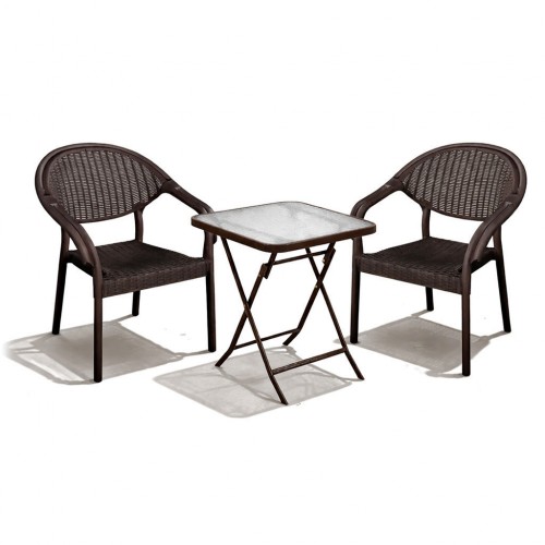 Σετ (3τμχ) Πτυσσόμενο Τραπέζι με Τζάμι Ασφαλείας & 2 Καρέκλες Atlantis 50x50x70cm GRDATLANTIS-SAMOS-BR Καφέ