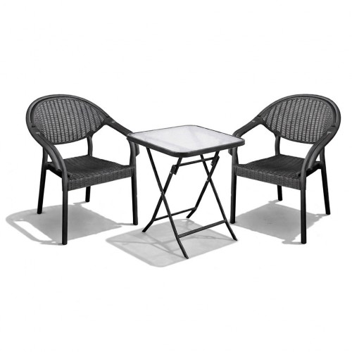 Σετ (3τμχ) Πτυσσόμενο Τραπέζι με Τζάμι Ασφαλείας & 2 Καρέκλες Atlantis 50x50x70cm GRDATLANTIS-SAMOS-ANT Ανθρακί