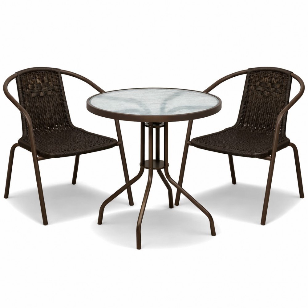 Σετ (3τμχ) Τραπέζι με 2 Καρέκλες 60x60x70 Paros GRDWICKER-PAROS-BR Καφέ