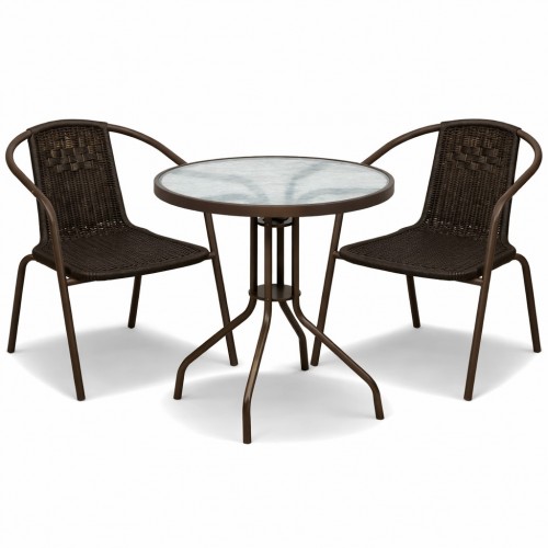 Σετ (3τμχ) Τραπέζι με 2 Καρέκλες 60x60x70 Paros GRDWICKER-PAROS-BR Καφέ