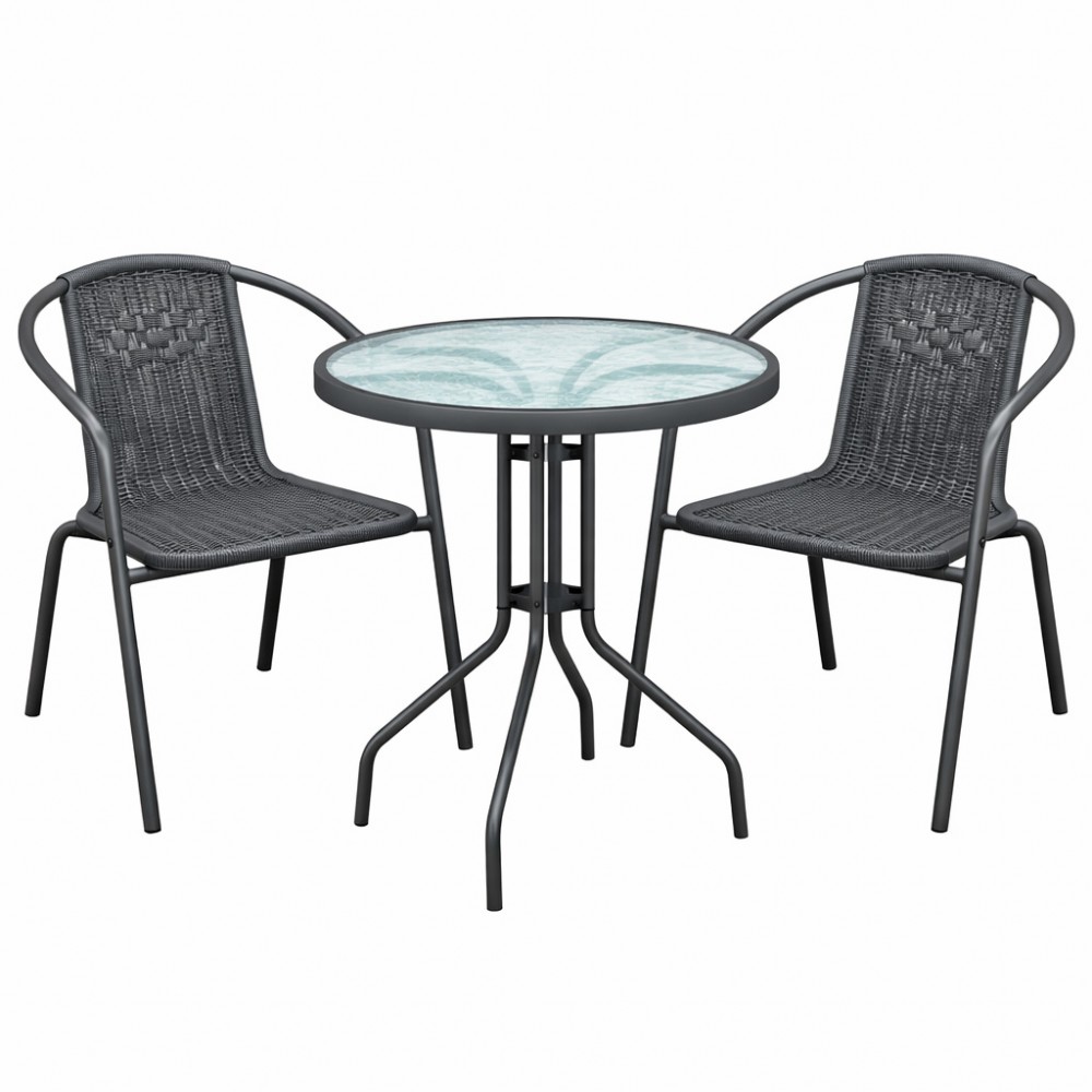 Σετ (3τμχ) Τραπέζι με 2 Καρέκλες 60x60x70 Paros GRDWICKER-PAROS-GR Γκρι