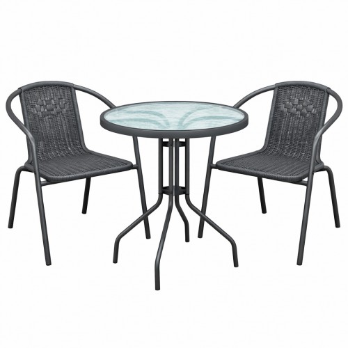 Σετ (3τμχ) Τραπέζι με 2 Καρέκλες 60x60x70 Paros GRDWICKER-PAROS-GR Γκρι