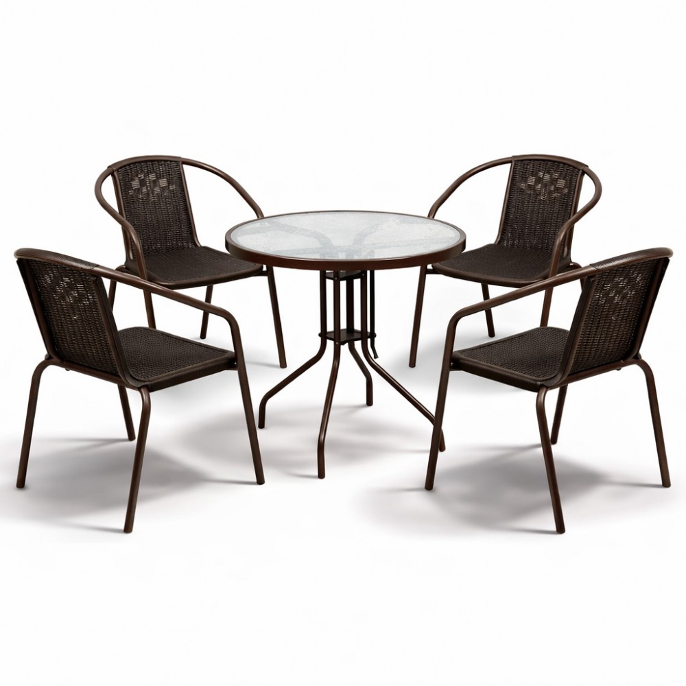 Σετ (5τμχ) Τραπεζαρία κήπου και Βεράντας Paros (60x60x70) GRD9635-5-BR Καφέ