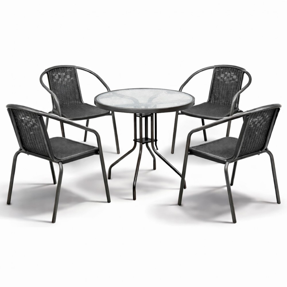 Σετ (5τμχ) Τραπεζαρία κήπου και Βεράντας Paros (60x60x70) GRD9635-5-GR Γκρί