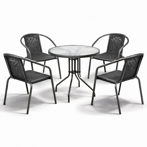 Σετ (5τμχ) Τραπεζαρία κήπου και Βεράντας Paros (60x60x70) GRD9635-5-GR Γκρί