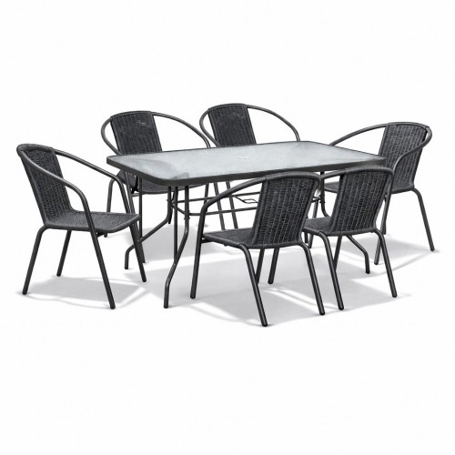 Σετ (7τμχ)  Μεταλλική Τραπεζαρία Κήπου και Βεράντας με Τζάμι Ασφαλείας Luma (150x90x70) GRDWICKER-LUMA-150-7-ANT Ανθρακί