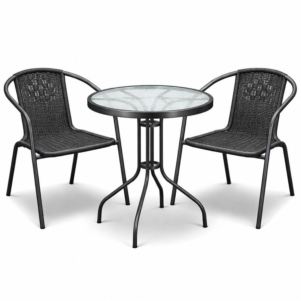 Σετ (3τμχ) Τραπέζι με 2 Καρέκλες 60x60x70 Paros GRDWICKER-PAROS-GR Γκρι