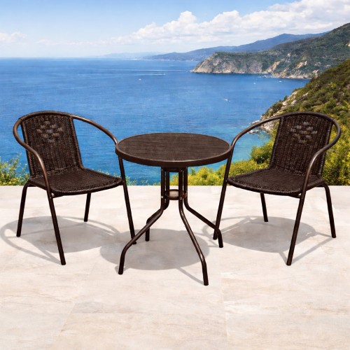 Σετ (3τμχ) Τραπέζι με 2 Καρέκλες 60x60x69cm Retzo GRDWICKER-RETZO-BR Καφέ