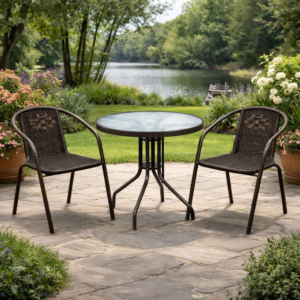 Σετ (3τμχ) Τραπέζι με 2 Καρέκλες 60x60x70 Paros GRDWICKER-PAROS-BR Καφέ