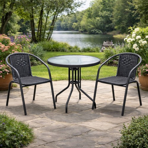 Σετ (3τμχ) Τραπέζι με 2 Καρέκλες 60x60x70 Paros GRDWICKER-PAROS-GR Γκρι