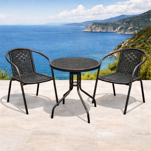 Σετ (3τμχ) Τραπέζι με 2 Καρέκλες 60x60x69cm Retzo GRDWICKER-RETZO-GR Γκρι