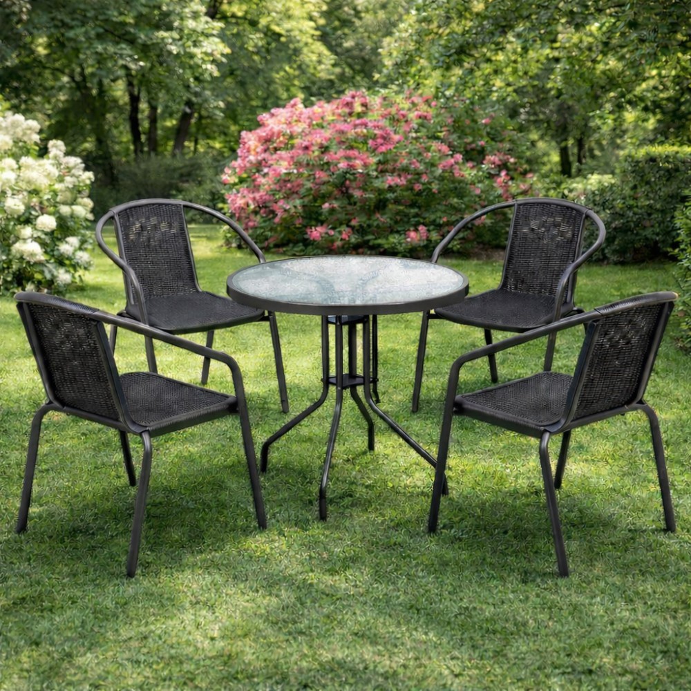 Σετ (5τμχ) Τραπεζαρία κήπου και Βεράντας Paros (60x60x70) GRD9635-5-GR Γκρί