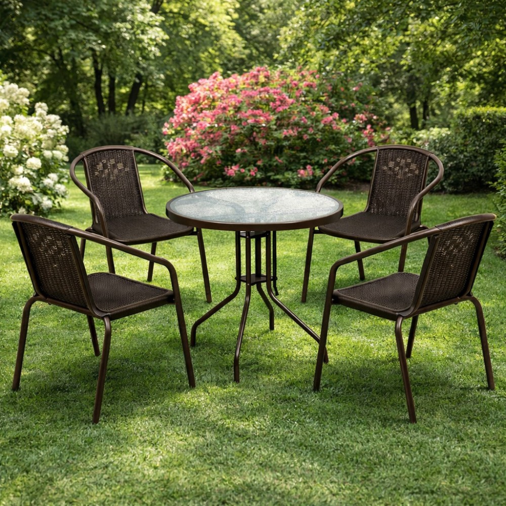 Σετ (5τμχ) Τραπεζαρία κήπου και Βεράντας Paros (60x60x70) GRD9635-5-BR Καφέ