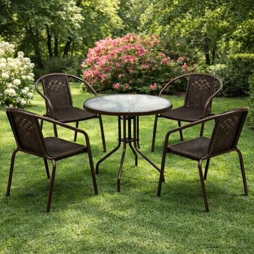 Σετ (5τμχ) Τραπεζαρία κήπου και Βεράντας Paros (60x60x70) GRD9635-5-BR Καφέ