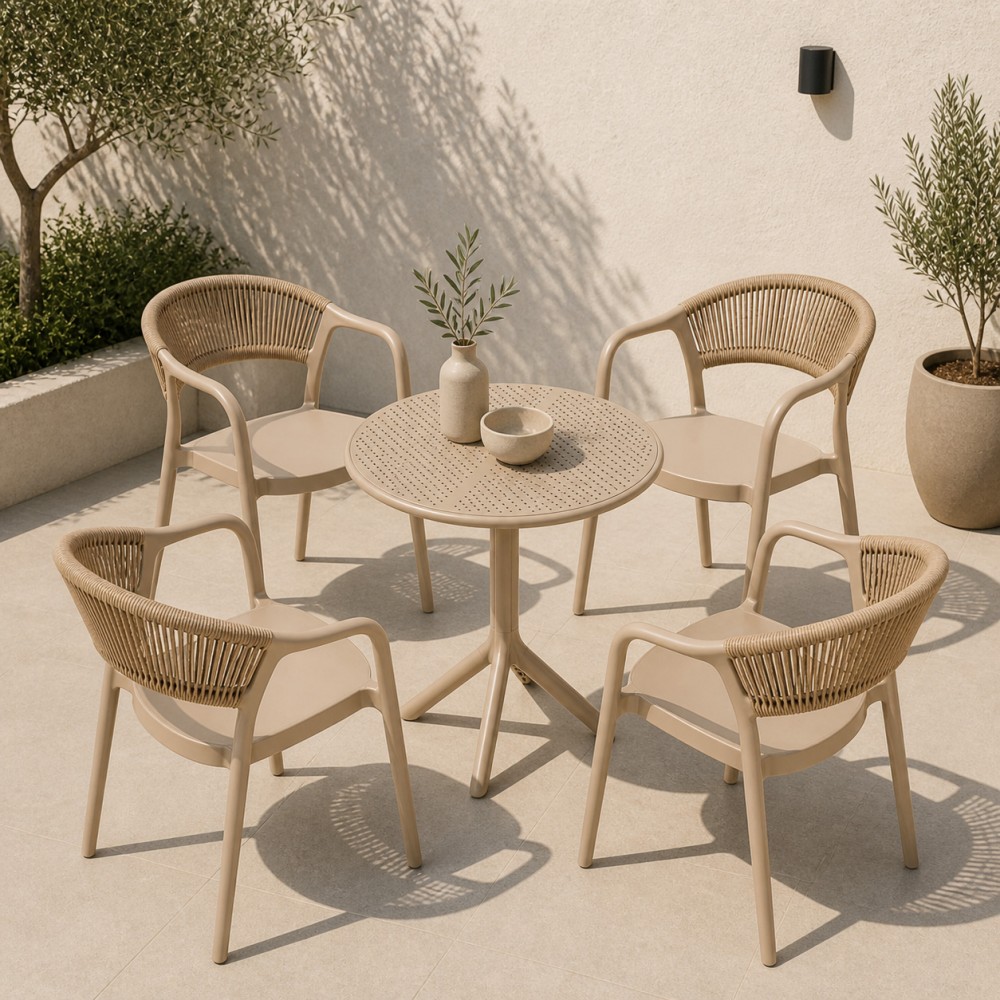 Σετ (5τμχ) Τραπέζι με 4 Καρέκλες 60x60x70 Clelia GRDCLELIA-TB018-5-BG Μπεζ