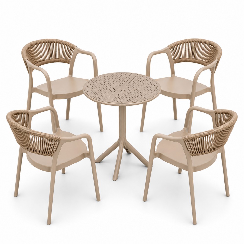 Σετ (5τμχ) Τραπέζι με 4 Καρέκλες 60x60x70 Clelia GRDCLELIA-TB018-5-BG Μπεζ