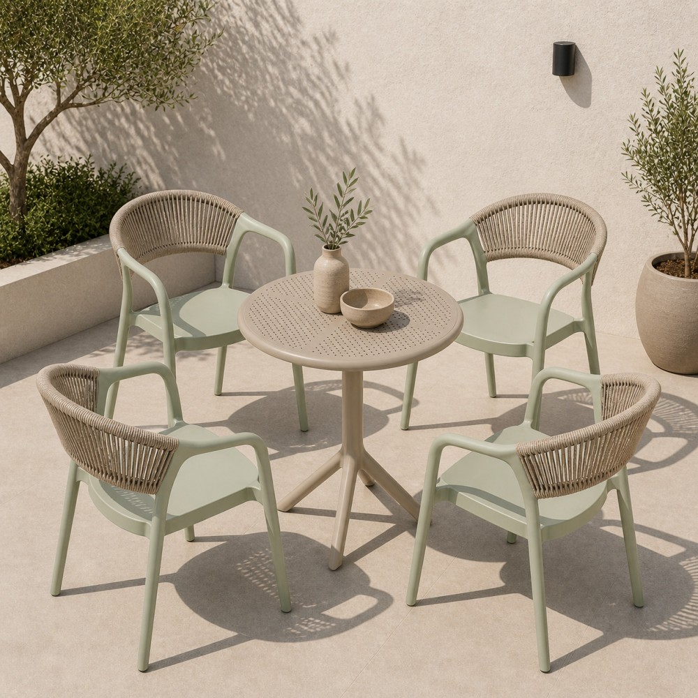 Σετ (5τμχ) Τραπέζι με 4 Καρέκλες 60x60x70 Clelia GRDCLELIA-TB018-5-OLBG Απαλό χακί - Μπεζ