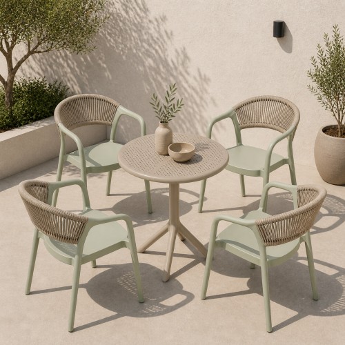 Σετ (5τμχ) Τραπέζι με 4 Καρέκλες 60x60x70 Clelia GRDCLELIA-TB018-5-OLBG Απαλό χακί - Μπεζ