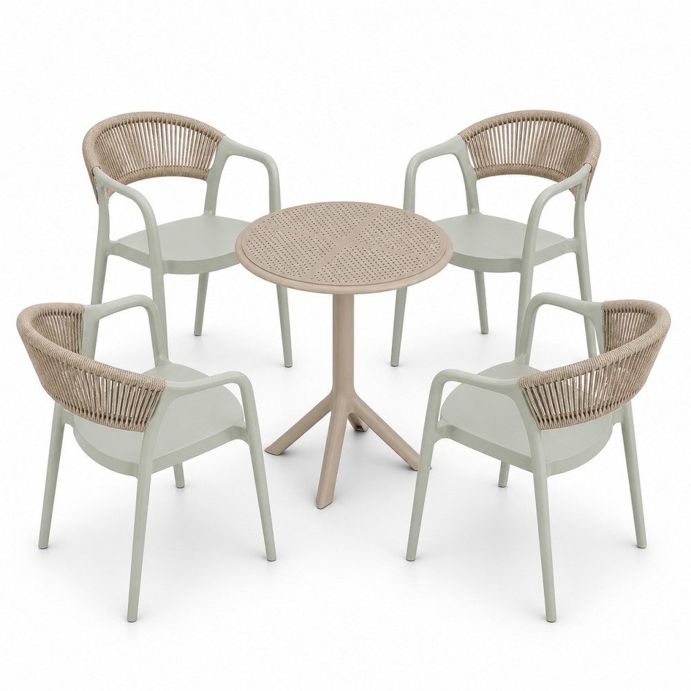 Σετ (5τμχ) Τραπέζι με 4 Καρέκλες 60x60x70 Clelia GRDCLELIA-TB018-5-OLBG Απαλό χακί - Μπεζ