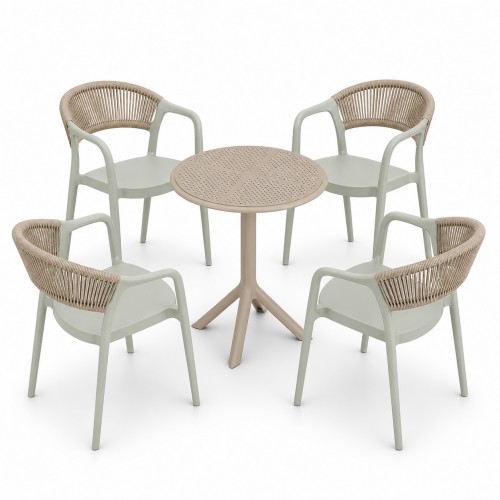 Σετ (5τμχ) Τραπέζι με 4 Καρέκλες 60x60x70 Clelia GRDCLELIA-TB018-5-OLBG Απαλό χακί - Μπεζ