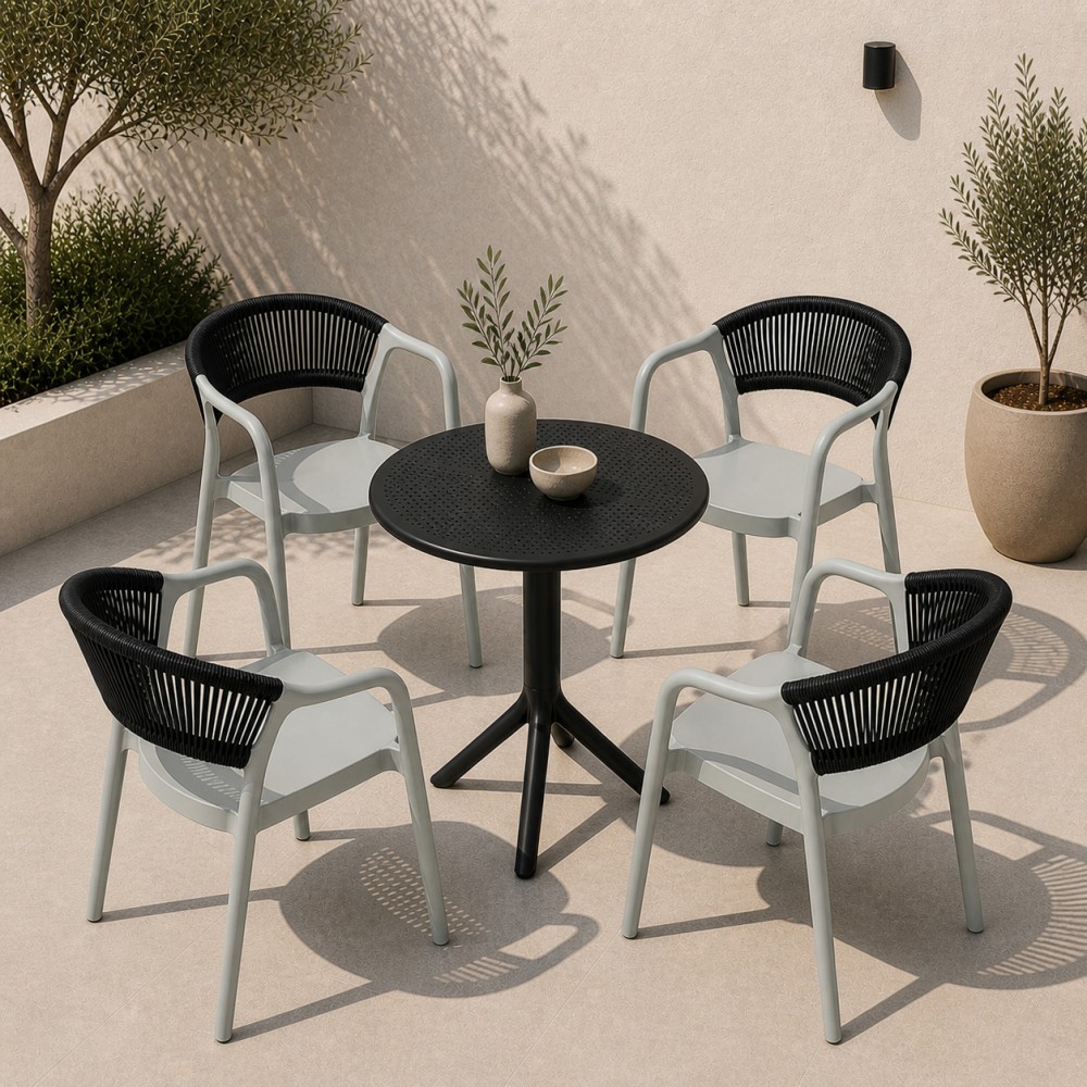 Σετ (5τμχ) Τραπέζι με 4 Καρέκλες 60x60x70 Clelia GRDCLELIA-TB018-5-OLBL Απαλό χακί - Μαύρο