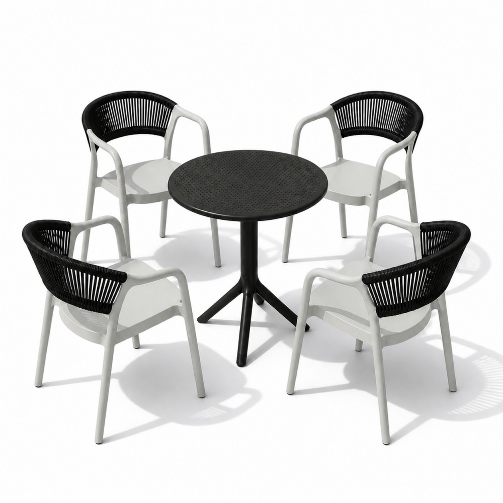 Σετ (5τμχ) Τραπέζι με 4 Καρέκλες 60x60x70 Clelia GRDCLELIA-TB018-5-OLBL Απαλό χακί - Μαύρο