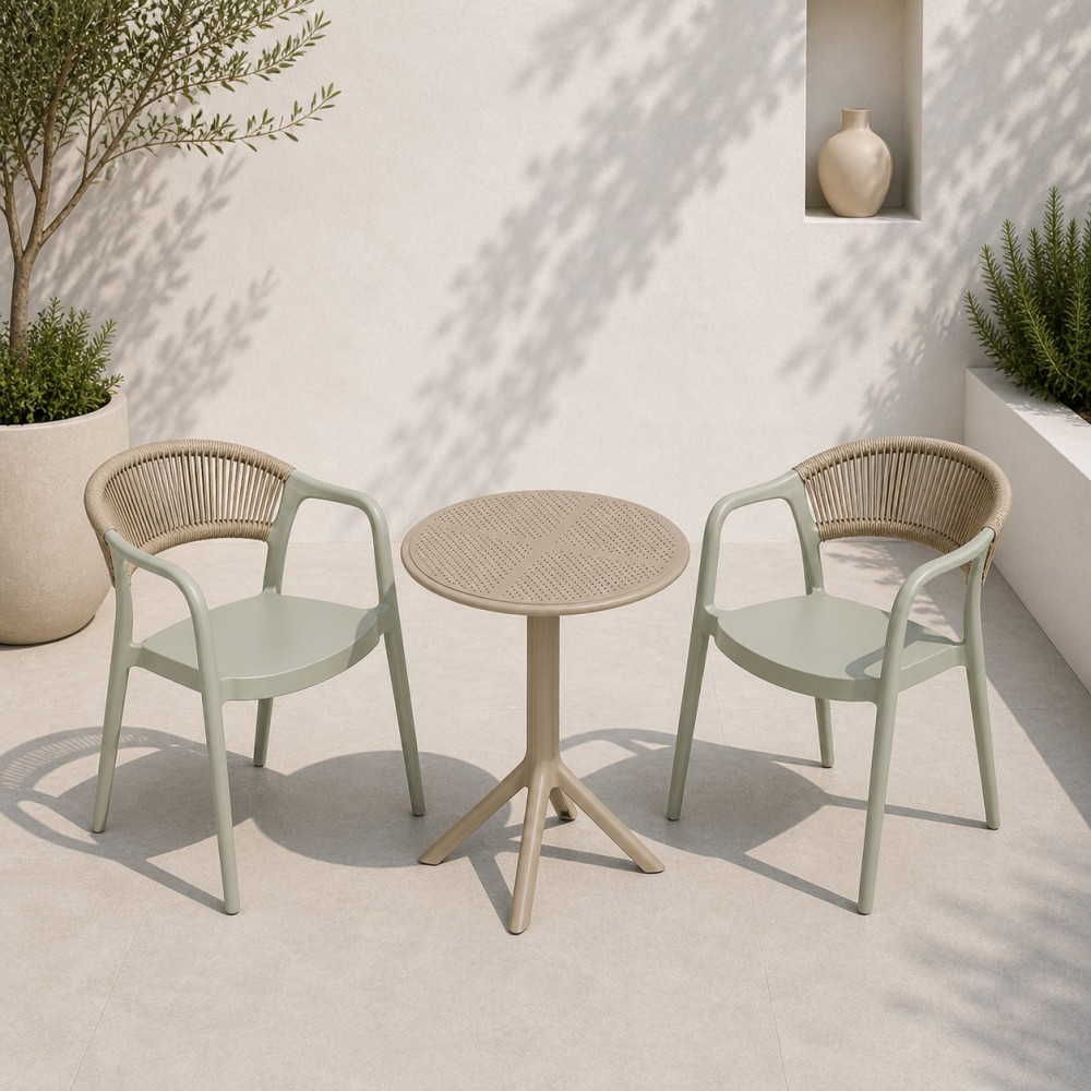 Σετ (3τμχ) Τραπέζι με 2 Καρέκλες 60x60x70 Clelia GRDCLELIA-TB018-OLBG Απαλό χακί - Μπεζ