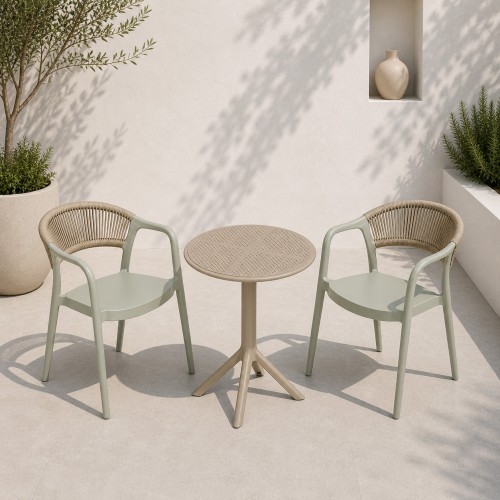 Σετ (3τμχ) Τραπέζι με 2 Καρέκλες 60x60x70 Clelia GRDCLELIA-TB018-OLBG Απαλό χακί - Μπεζ