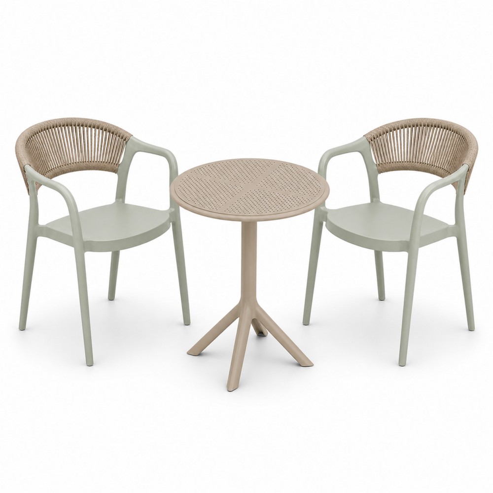 Σετ (3τμχ) Τραπέζι με 2 Καρέκλες 60x60x70 Clelia GRDCLELIA-TB018-OLBG Απαλό χακί - Μπεζ