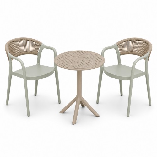 Σετ (3τμχ) Τραπέζι με 2 Καρέκλες 60x60x70 Clelia GRDCLELIA-TB018-OLBG Απαλό χακί - Μπεζ
