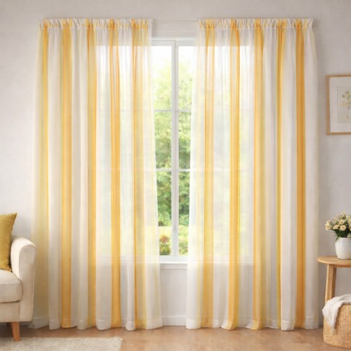 Κουρτίνα με το μέτρο ύφασμα βουάλ λευκό με ρίγες CR 500