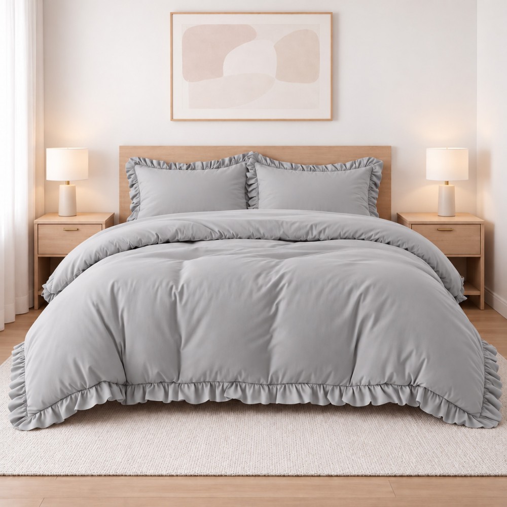 Σετ Υπέρδιπλη Παπλωματοθήκη 200x220cm με Βολάν Kokosh Γκρι (6 Τεμ) KOKOSH-GR