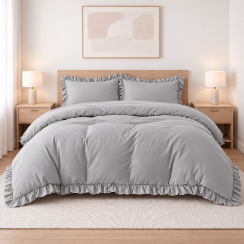 Σετ Υπέρδιπλη Παπλωματοθήκη 200x220cm με Βολάν Kokosh Γκρι (6 Τεμ) KOKOSH-GR