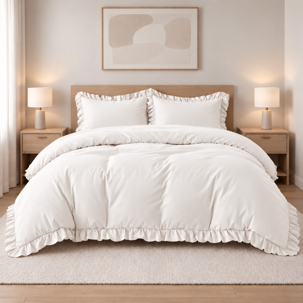 Σετ Υπέρδιπλη Παπλωματοθήκη 200x220cm με Βολάν Kokosh Ιβουάρ (6 Τεμ) KOKOSH-IV