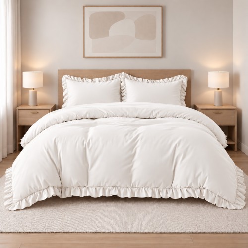 Σετ Υπέρδιπλη Παπλωματοθήκη 200x220cm με Βολάν Kokosh Ιβουάρ (6 Τεμ) KOKOSH-IV